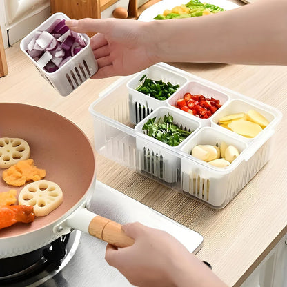 Fridge Storage Box – Airtight Food & Veggie Organizer | Tidy Table - 4 Grid / Color Box