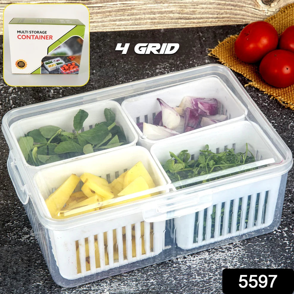 Fridge Storage Box – Airtight Food & Veggie Organizer | Tidy Table - 4 Grid / Color Box