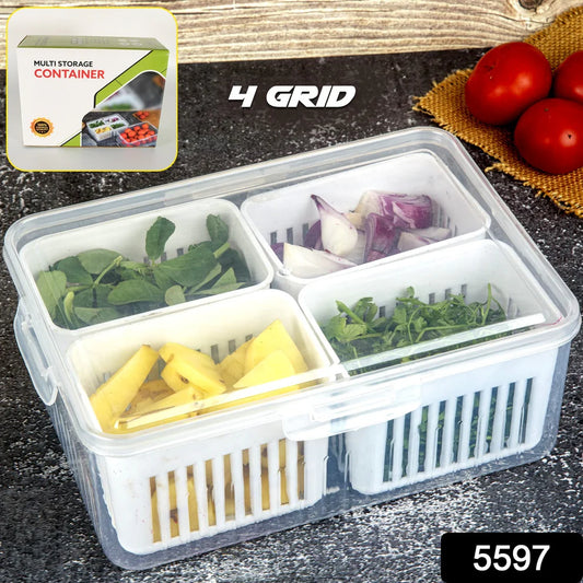 Fridge Storage Box – Airtight Food & Veggie Organizer | Tidy Table - 4 Grid / Color Box